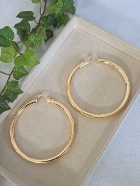 X Large Gold Filled Tube Hoop Earrings 3 1/4"